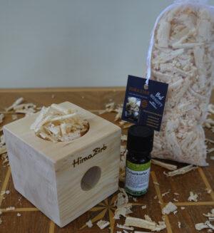 Zirbenwürfel-Set mit Öl und Zirbenspäne